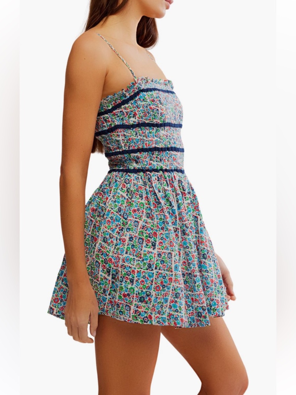 FREE PEOPLE NWT 100% Cotton Bali Checked out  Floral Smocked Romper - Picture 3 of 6